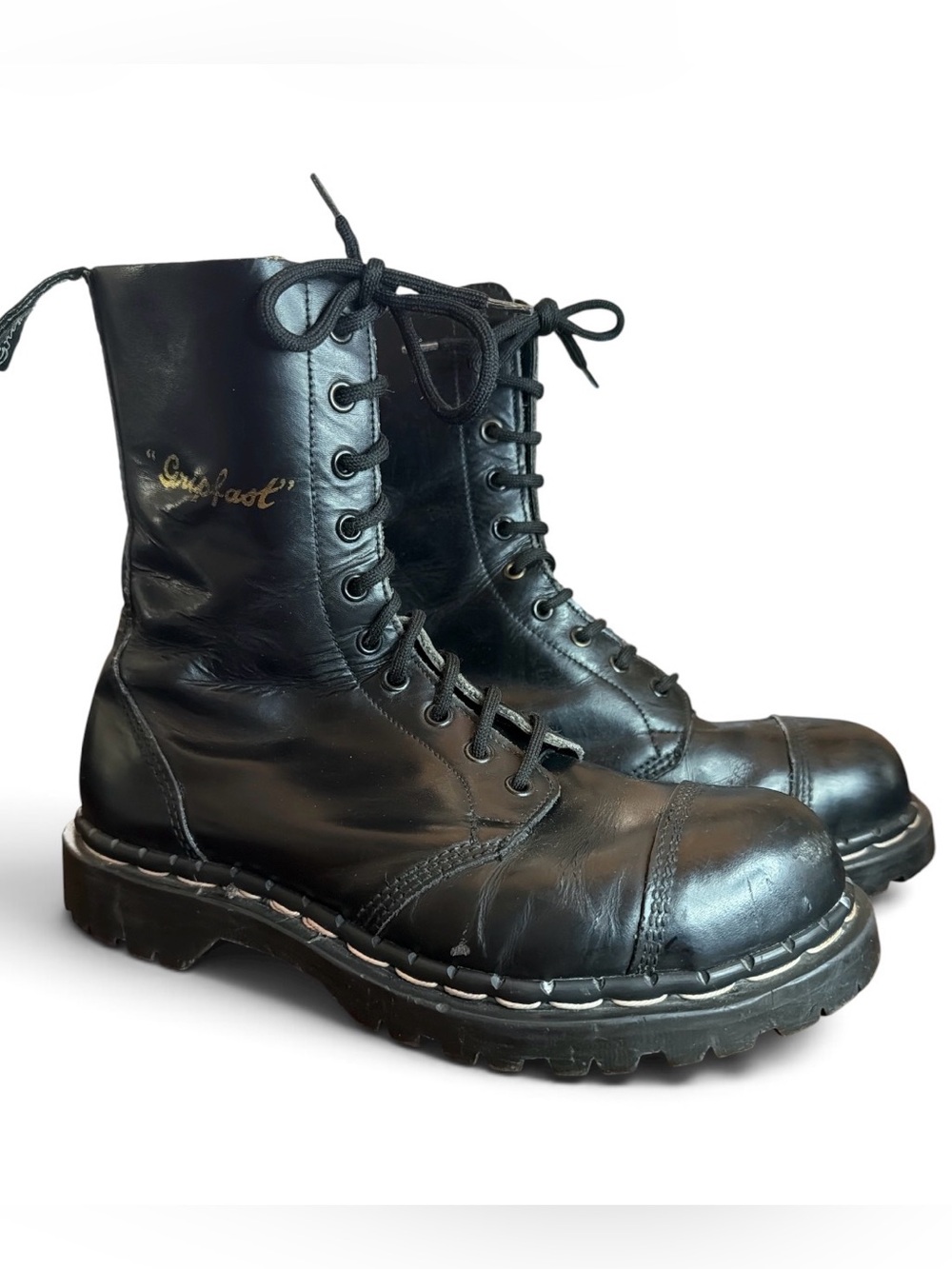 Vintage 90s Gripfast 10 Eye Steel Toe Boots Made England Punk Black